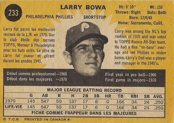1971 O-Pee-Chee #233 Larry Bowa Back