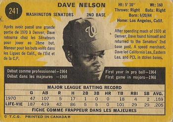 1971 O-Pee-Chee #241 Dave Nelson Back