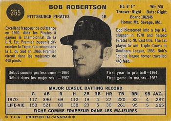 1971 O-Pee-Chee #255 Bob Robertson Back