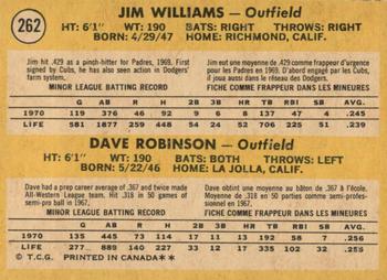 1971 O-Pee-Chee #262 Padres 1971 Rookie Stars (Jim Williams / Dave Robinson) Back