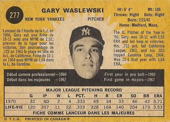 1971 O-Pee-Chee #277 Gary Waslewski Back