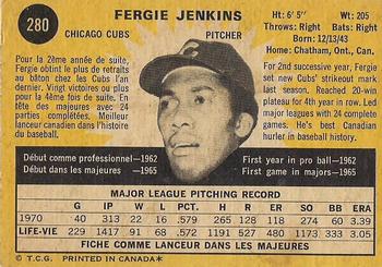 1971 O-Pee-Chee #280 Fergie Jenkins Back