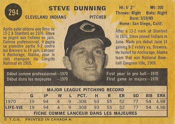 1971 O-Pee-Chee #294 Steve Dunning Back