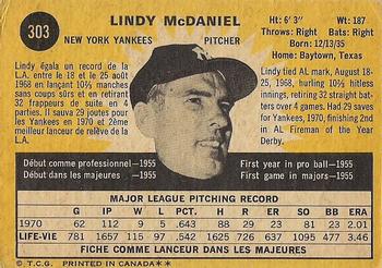1971 O-Pee-Chee #303 Lindy McDaniel Back