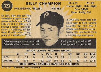 1971 O-Pee-Chee #323 Billy Champion Back