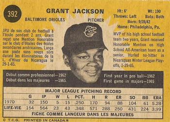 1971 O-Pee-Chee #392 Grant Jackson Back