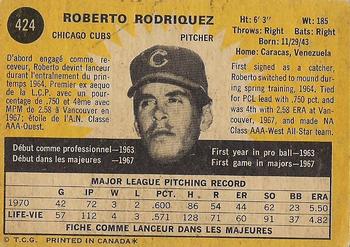 1971 O-Pee-Chee #424 Roberto Rodriguez Back