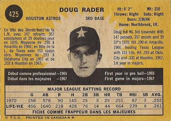 1971 O-Pee-Chee #425 Doug Rader Back