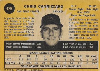 1971 O-Pee-Chee #426 Chris Cannizzaro Back