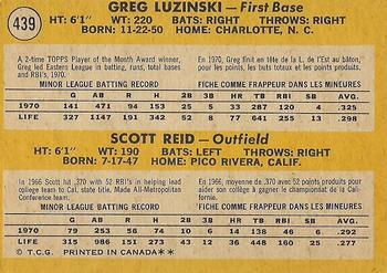 1971 O-Pee-Chee #439 Phillies 1971 Rookie Stars (Greg Luzinski / Scott Reid) Back