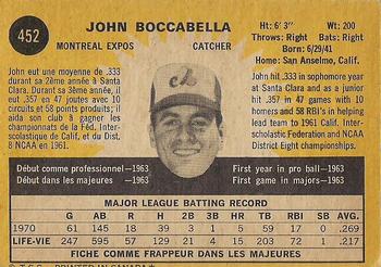 1971 O-Pee-Chee #452 John Boccabella Back