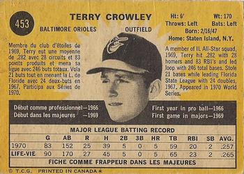 1971 O-Pee-Chee #453 Terry Crowley Back