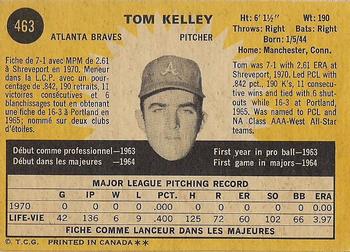 1971 O-Pee-Chee #463 Tom Kelley Back