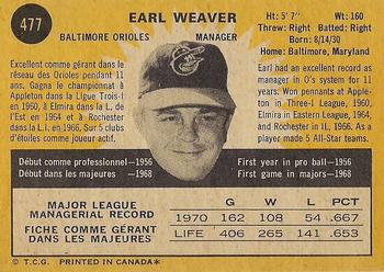 1971 O-Pee-Chee #477 Earl Weaver Back