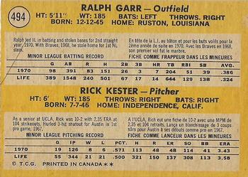 1971 O-Pee-Chee #494 Braves 1971 Rookie Stars (Ralph Garr / Rick Kester) Back