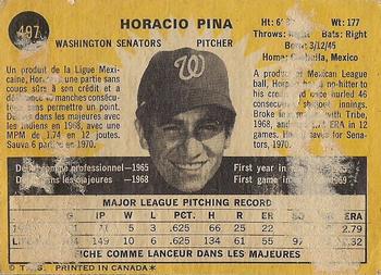 1971 O-Pee-Chee #497 Horacio Pina Back