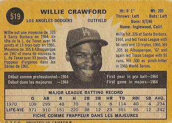 1971 O-Pee-Chee #519 Willie Crawford Back