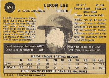 1971 O-Pee-Chee #521 Leron Lee Back