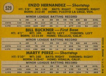 1971 O-Pee-Chee #529 National League 1971 Rookie Stars (Enzo Hernandez / Bill Buckner / Marty Perez) Back