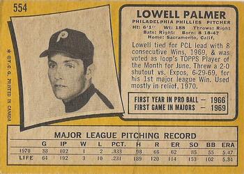1971 O-Pee-Chee #554 Lowell Palmer Back