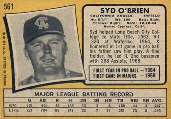 1971 O-Pee-Chee #561 Syd O'Brien Back