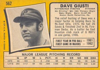 1971 O-Pee-Chee #562 Dave Giusti Back