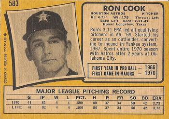 1971 O-Pee-Chee #583 Ron Cook Back