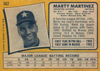 1971 O-Pee-Chee #602 Marty Martinez Back