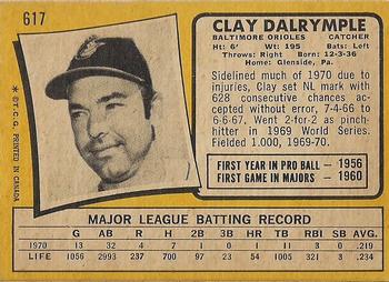 1971 O-Pee-Chee #617 Clay Dalrymple Back