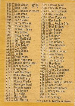 1971 O-Pee-Chee #619 Checklist: 644-752 Back