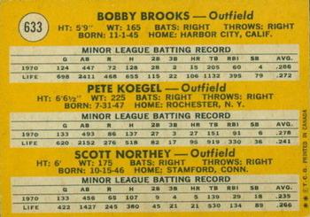 1971 O-Pee-Chee #633 American League 1971 Rookie Stars (Bobby Brooks / Pete Koegel / Scott Northey) Back
