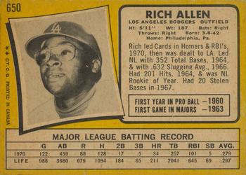 1971 O-Pee-Chee #650 Rich Allen Back
