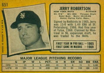 1971 O-Pee-Chee #651 Jerry Robertson Back