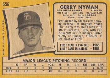 1971 O-Pee-Chee #656 Gerry Nyman Back