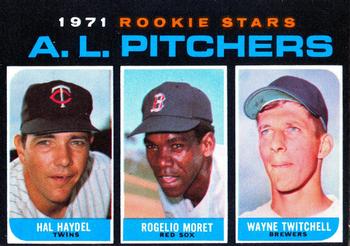 1971 O-Pee-Chee #692 A.L. Pitchers 1971 Rookie Stars (Hal Haydel / Rogelio Moret / Wayne Twitchell) Front