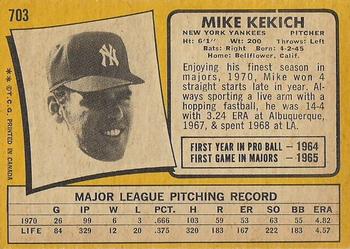 1971 O-Pee-Chee #703 Mike Kekich Back