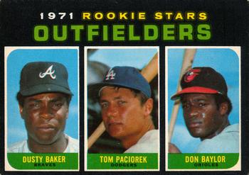 1971 O-Pee-Chee #709 Outfielders 1971 Rookie Stars (Dusty Baker / Tom Paciorek / Don Baylor) Front