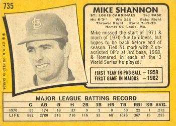 1971 O-Pee-Chee #735 Mike Shannon Back