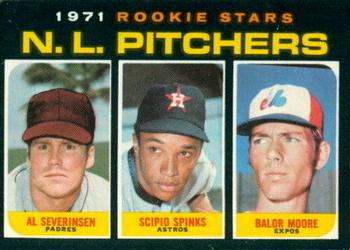 1971 O-Pee-Chee #747 N.L. Pitchers 1971 Rookie Stars (Al Severinsen / Scipio Spinks / Balor Moore) Front