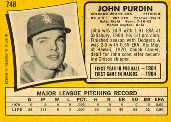 1971 O-Pee-Chee #748 John Purdin Back