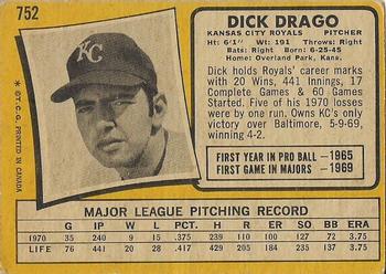 1971 O-Pee-Chee #752 Dick Drago Back