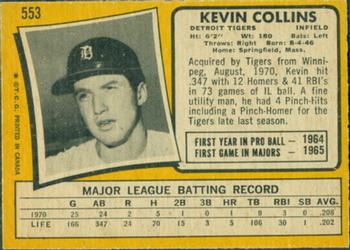 1971 O-Pee-Chee #553 Kevin Collins Back