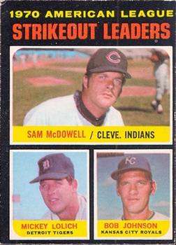 1971 O-Pee-Chee #71 1970 American League Strikeout Leaders (Sam McDowell / Mickey Lolich / Bob Johnson) Front