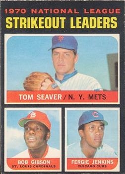 1971 O-Pee-Chee #72 1970 National League Strikeout Leaders (Tom Seaver / Bob Gibson / Fergie Jenkins) Front