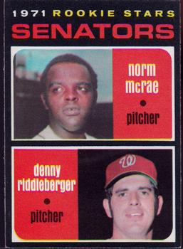 1971 O-Pee-Chee #93 Senators 1971 Rookie Stars (Norm McRae / Denny Riddleberger) Front