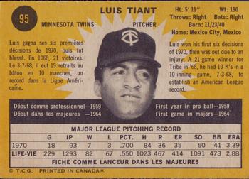 1971 O-Pee-Chee #95 Luis Tiant Back