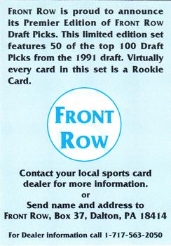 1991 Front Row Draft Picks - Promos #NNO Chris Durkin Back