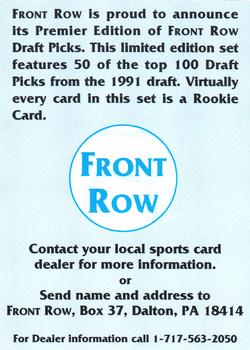 1991 Front Row Draft Picks - Promos #NNO Kevin Stocker Back