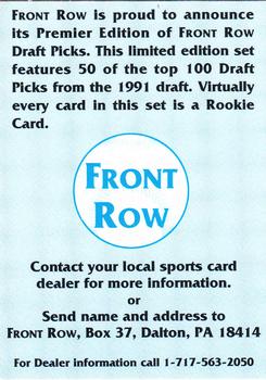 1991 Front Row Draft Picks - Promos #NNO Dan Cholowsky Back