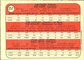 1972 O-Pee-Chee #257 Tigers 1972 Rookie Stars (Jim Foor / Tim Hosley / Paul Jata) Back